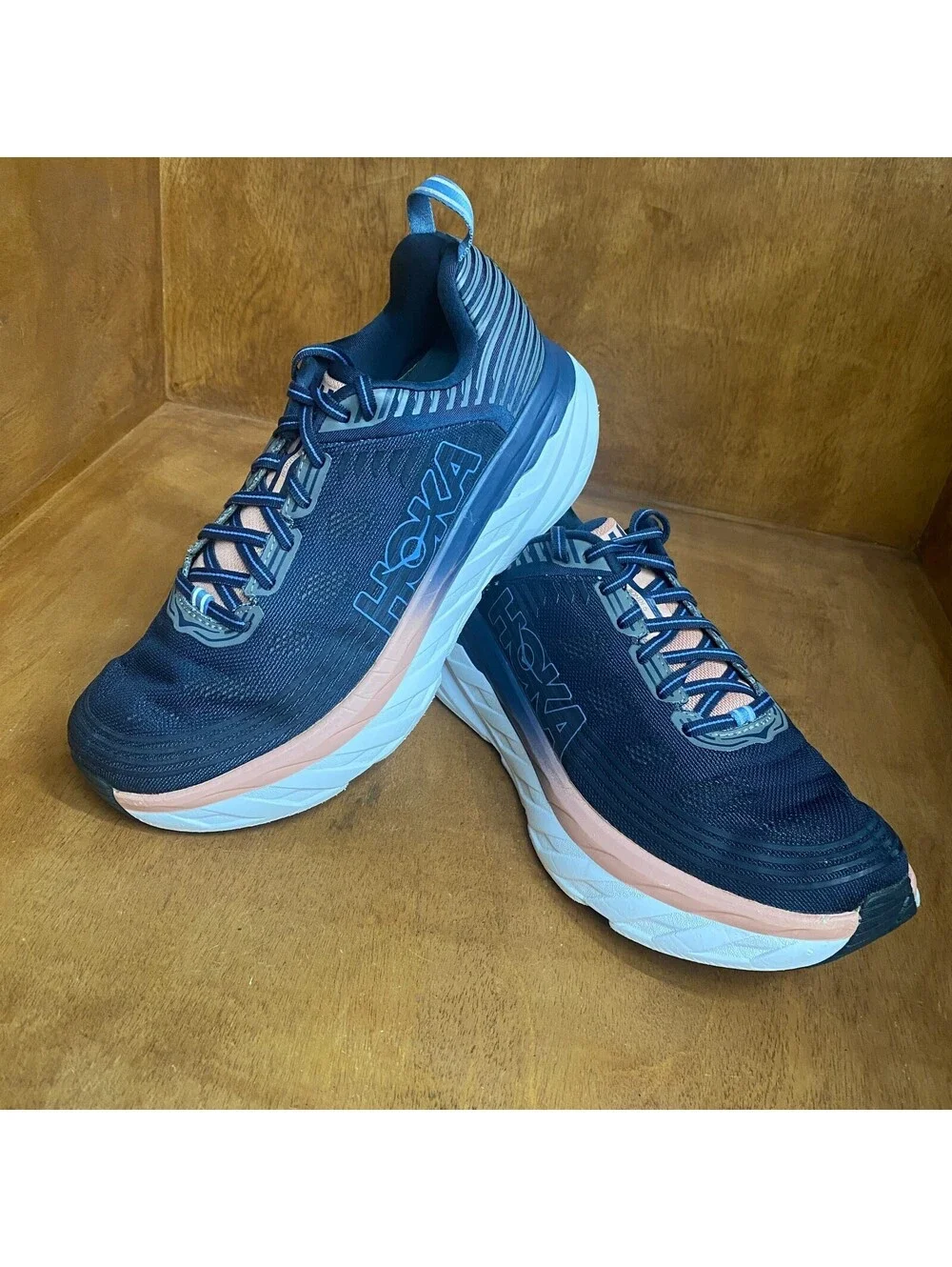 Hoka One One Bondi 6 Wide Running Shoes Womens Size 9.5 D Blue 1019272 MIDP